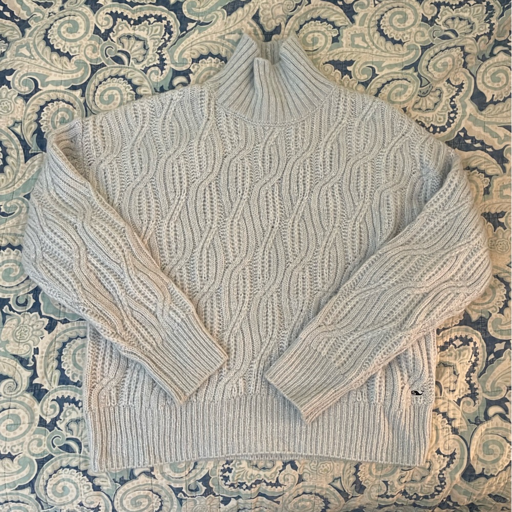 Vineyard Vines Light Gray Cable Knit Turtleneck Sweater
